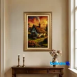Front view of C Persia Handwoven Tapestry Landscape Cottage Design and key details