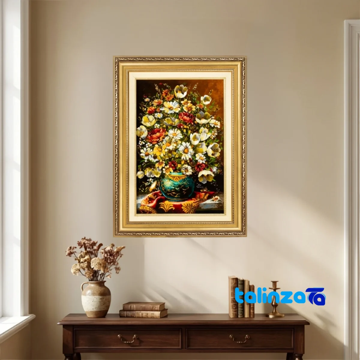Top view of Si Persia Handwoven Tapestry Floral Design pattern and color tone