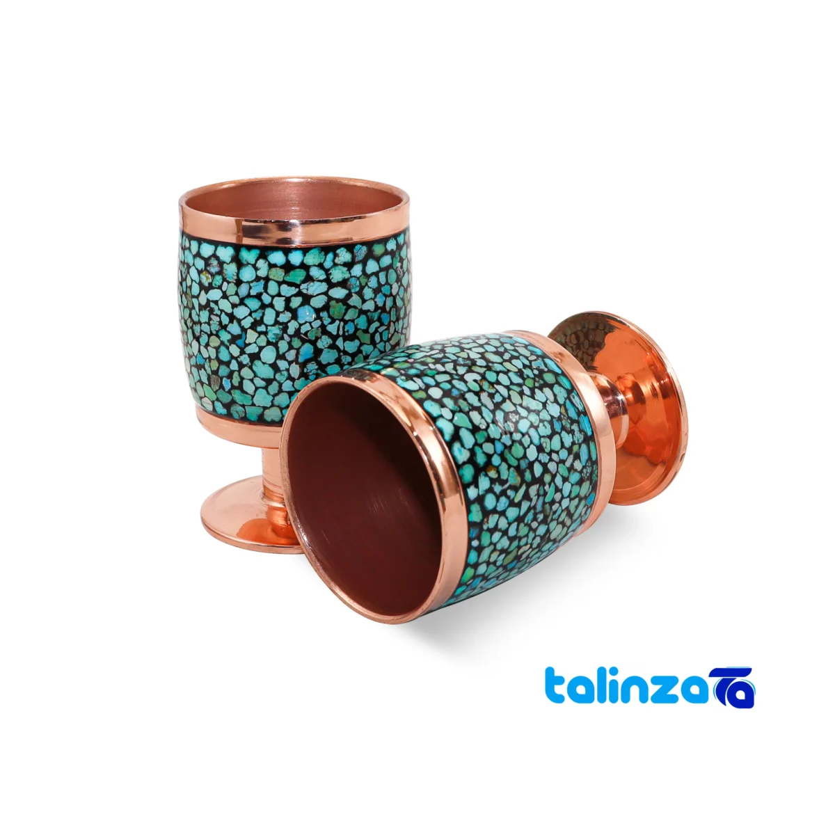 Front view of Royal Turquoise Inlaid Jug Goblet Set Decorative, functional design and key details