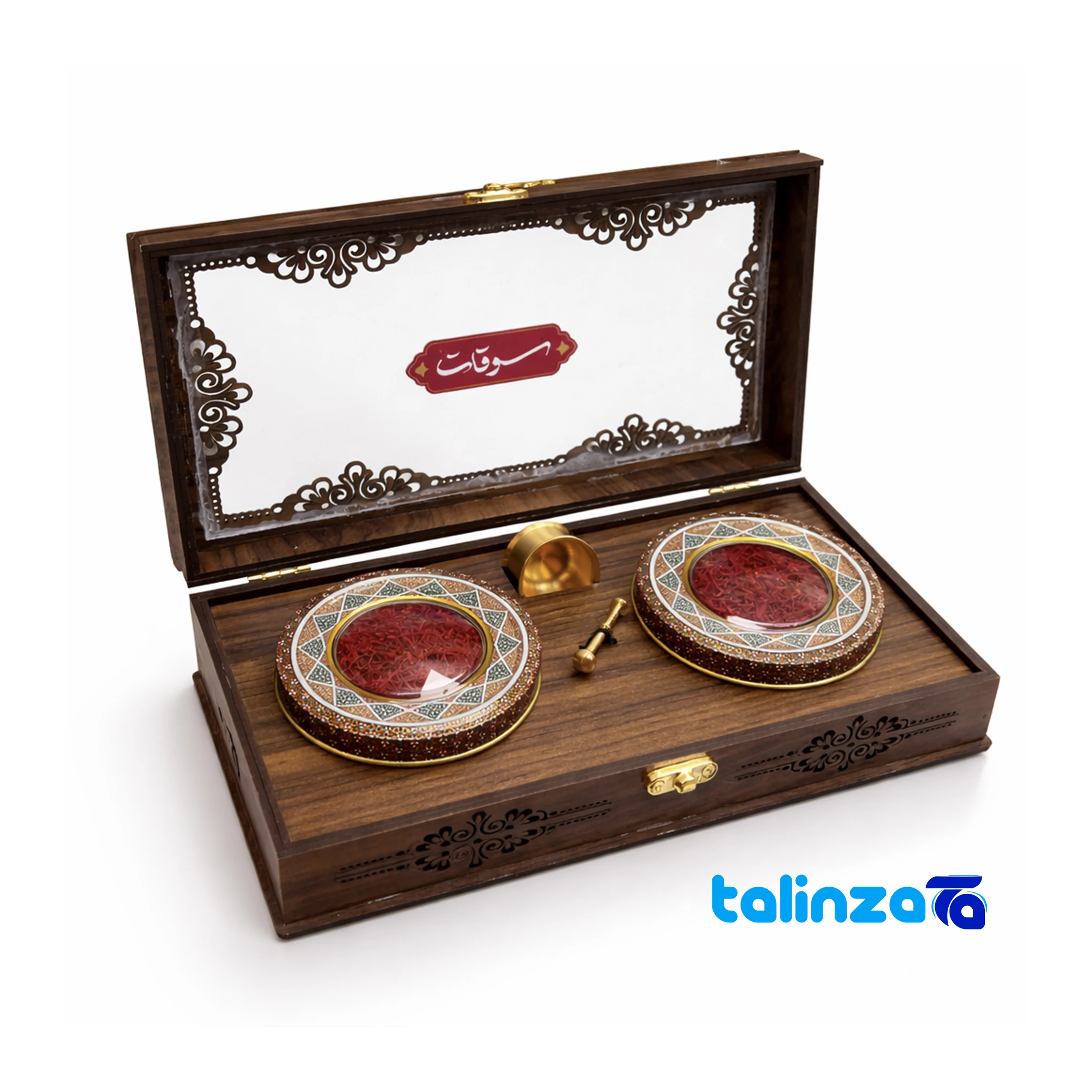 Iranian Saffron Online - Soghat Saffron Gift Set Premium Quality with Mortar product labeling and brand (Package front)