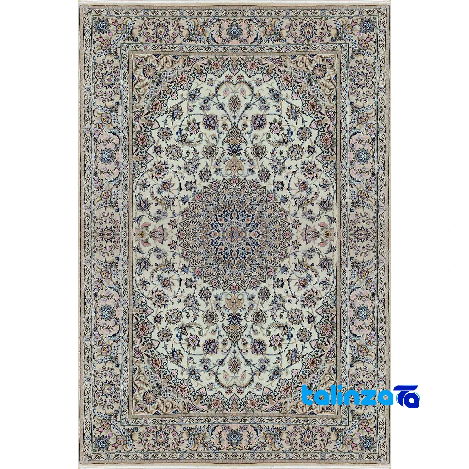 Luxury Persian Rugs - Top view of Nain Handwoven Carpet Lajak Toranj Design pattern and color tone
