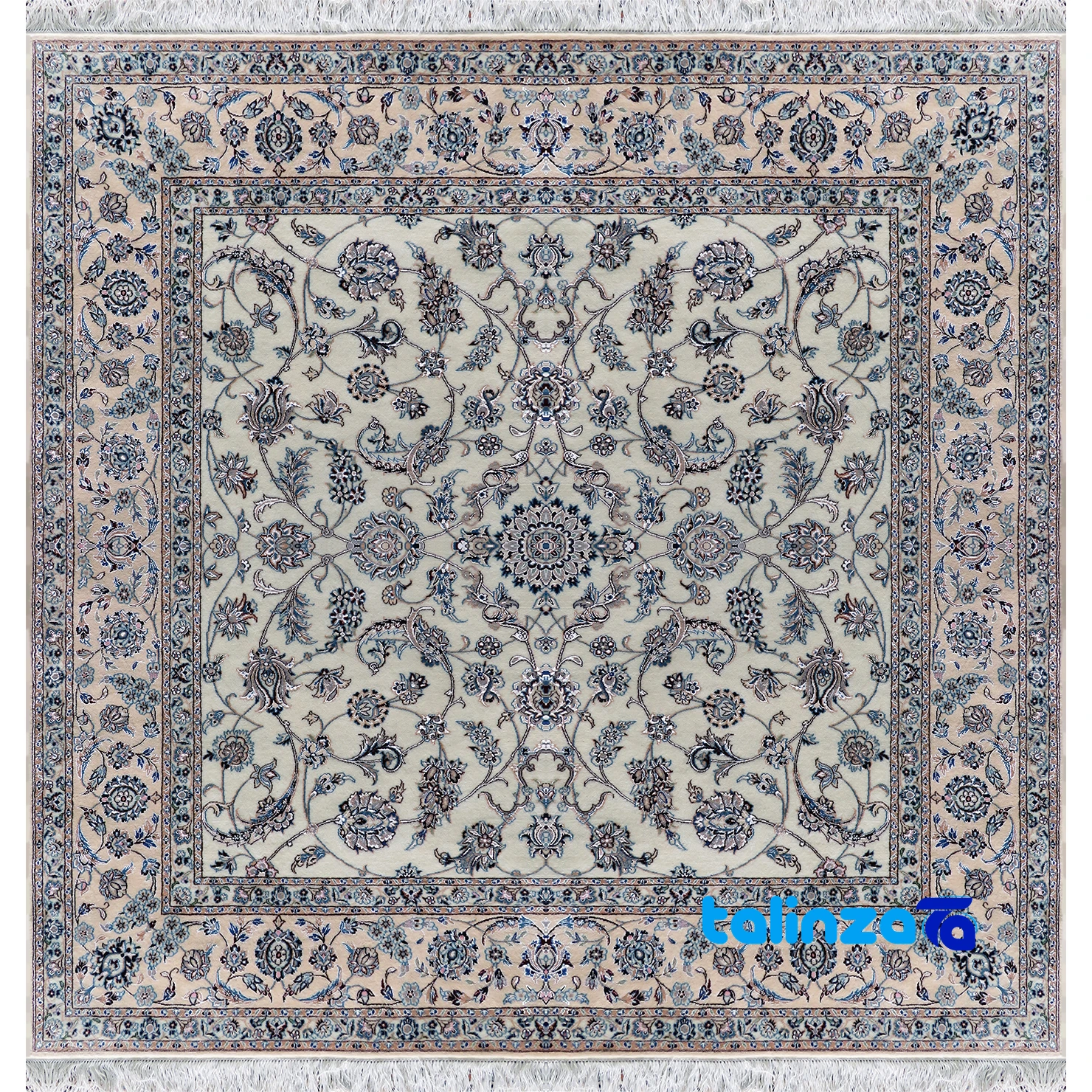 Persian Carpet Prices - Nain Persian Handwoven Carpet Square Traditional Design - Top view showing pattern and color tone