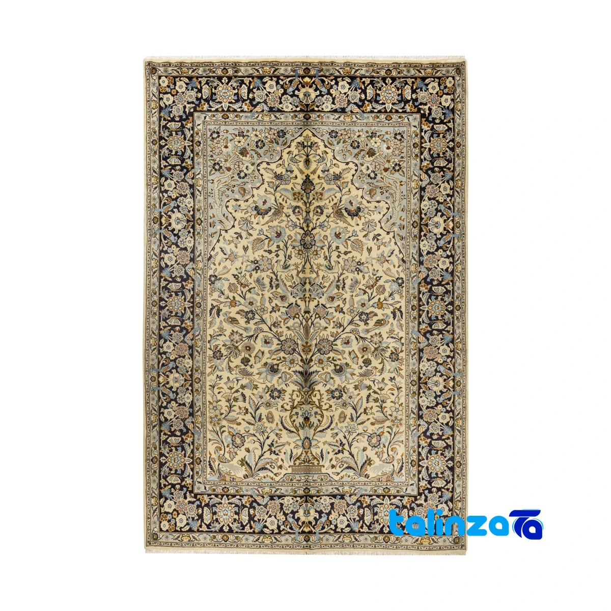 Persian Rug - Handwoven Persian Rug YAZD Design Elegant Cream overall layout (Full spread)