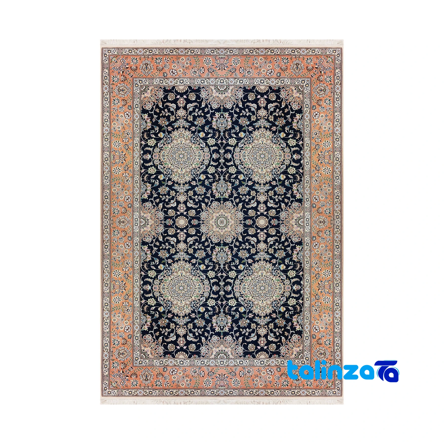 Persian Rugs for Living Room - Top view of Nain Royal Handwoven Rug 6 Meter Navy Blue pattern and color tone
