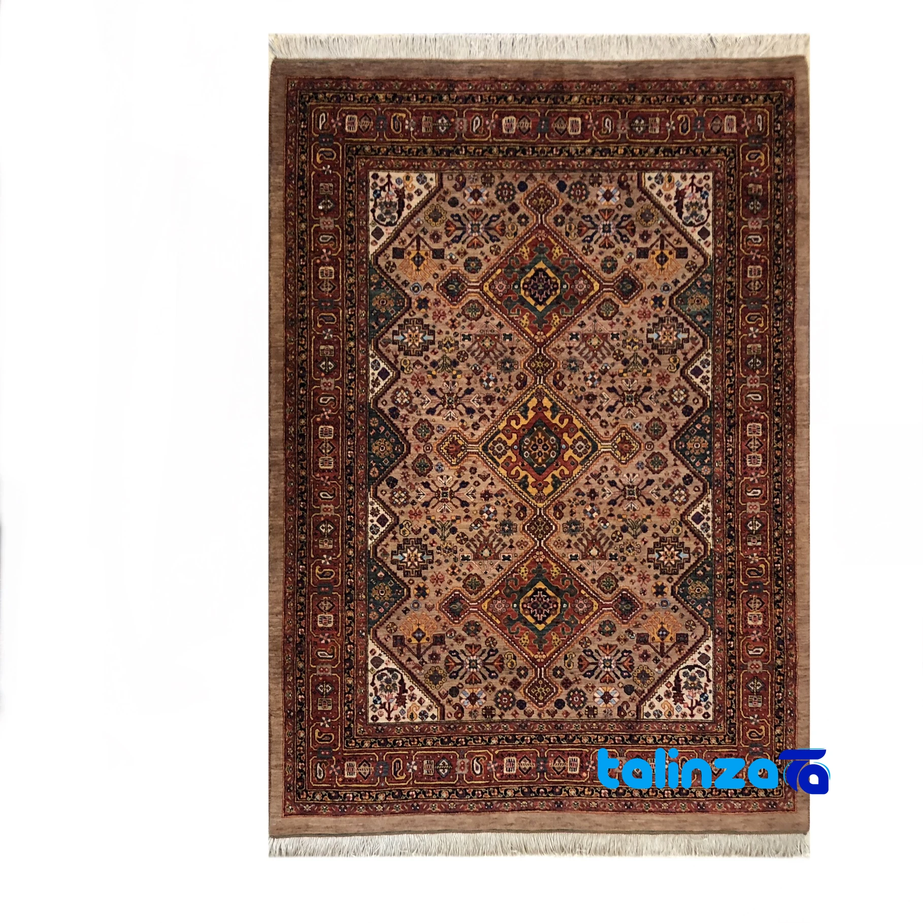 Rug Pads for Persian Carpets - Full spread of Persian Handwoven Rug Qashqai Design Beige overall layout