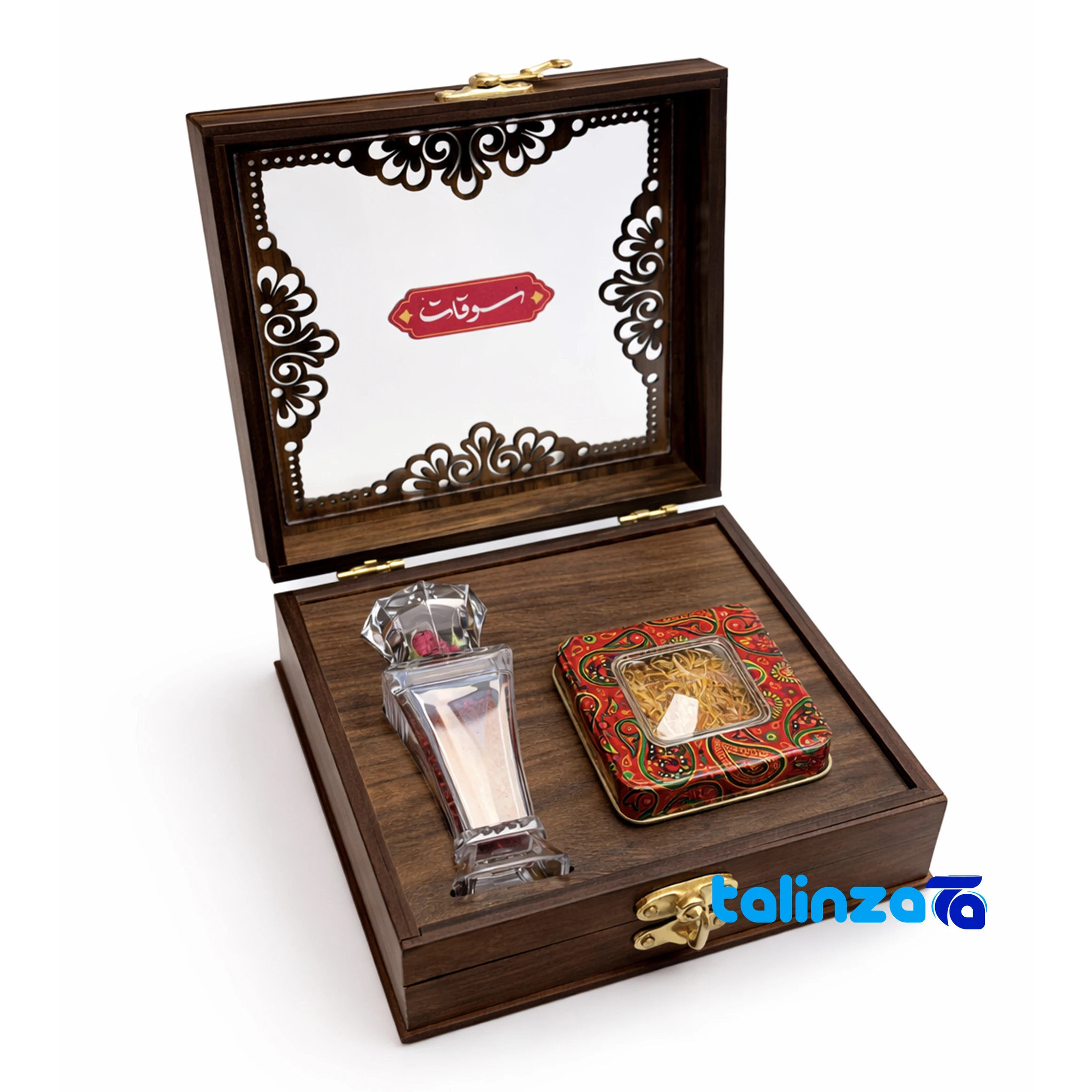 Saffron Benefits - Front view of Soghat Saffron Premium Gift Box with Accessories grade and packaging