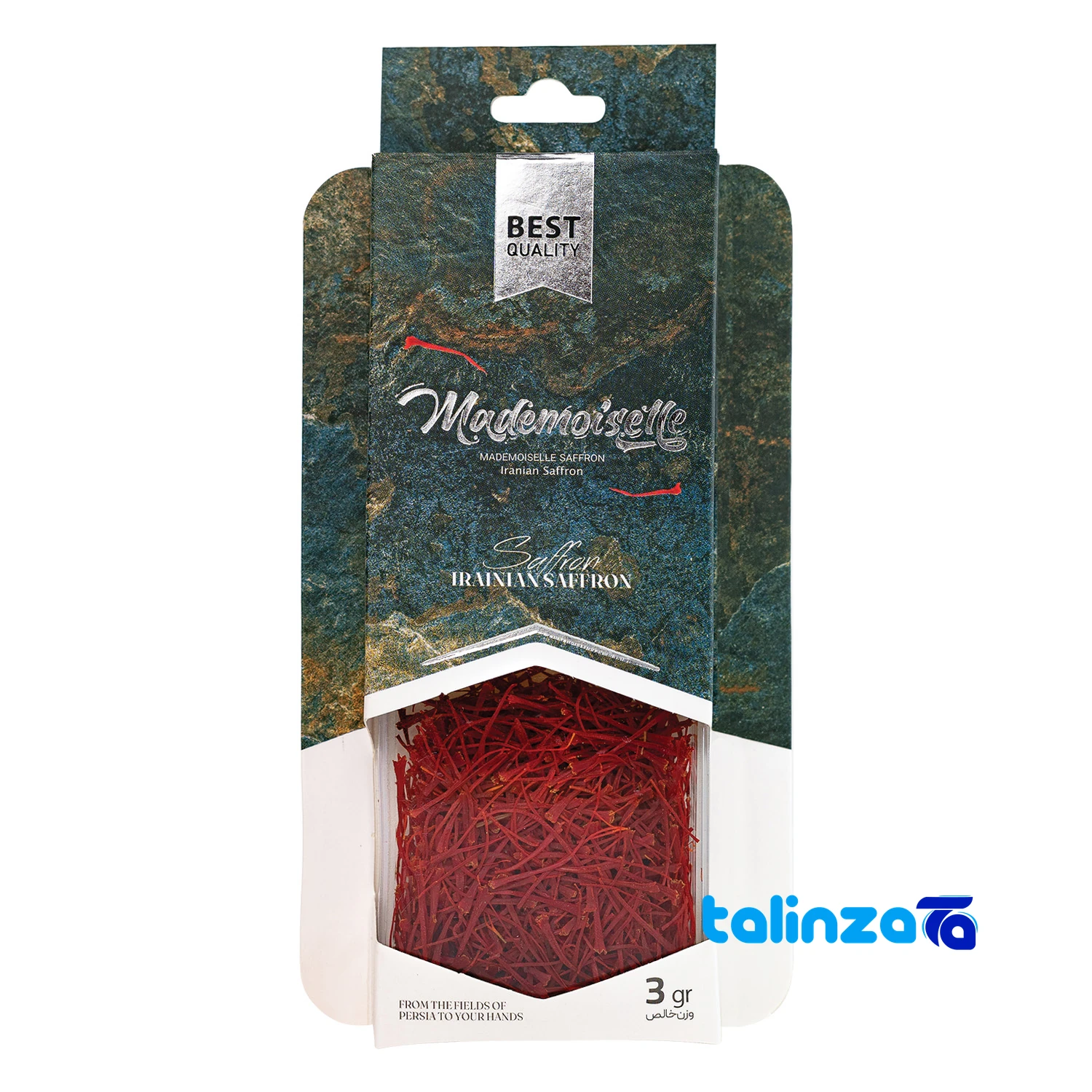 Where to Buy Saffron - Mademoiselle Super Negin Saffron - Front view grade and packaging